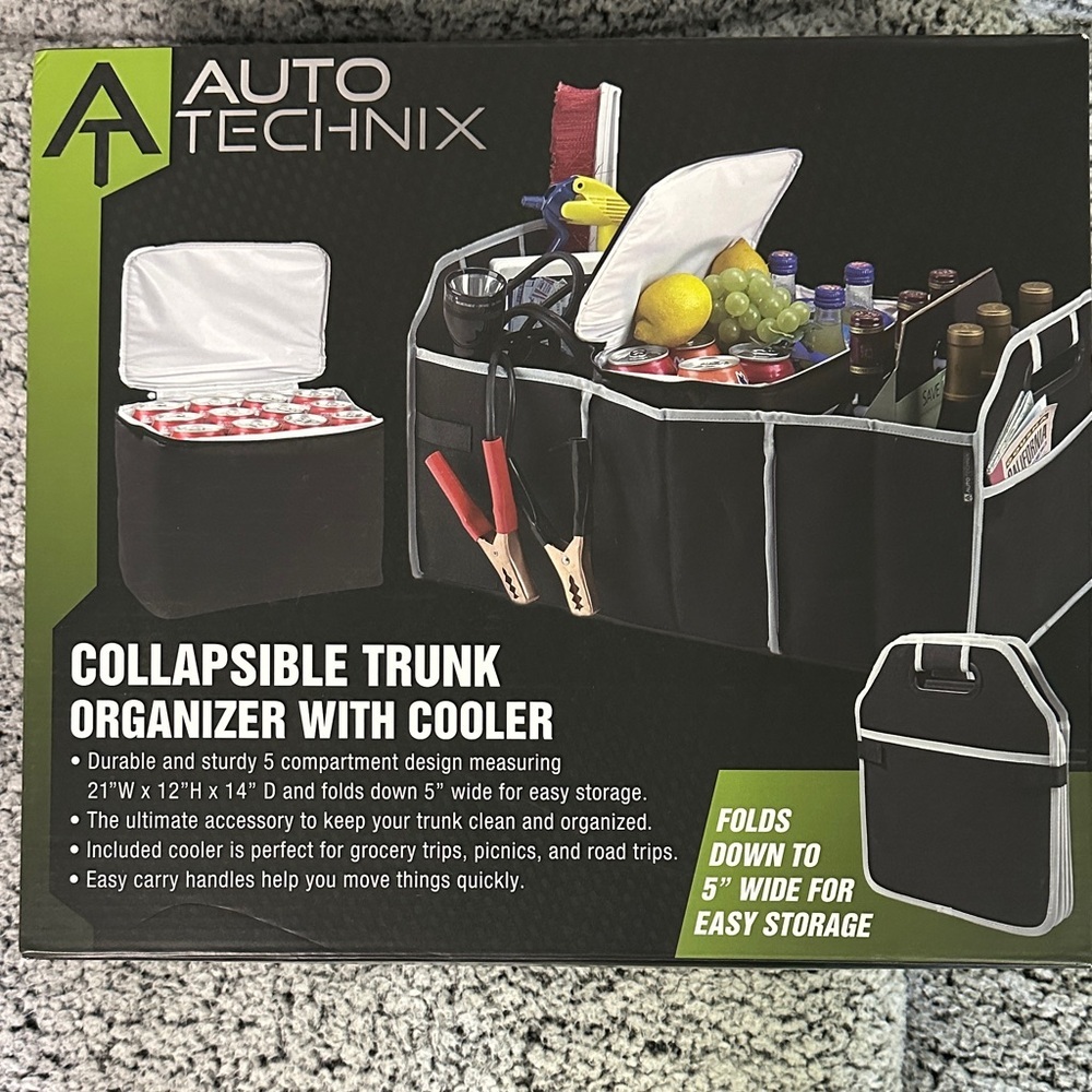 Auto Technix Collapsible Trunk Organizer with Cooler - Black